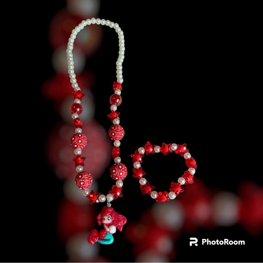 Red Mermaid Necklace and Bracelet Set